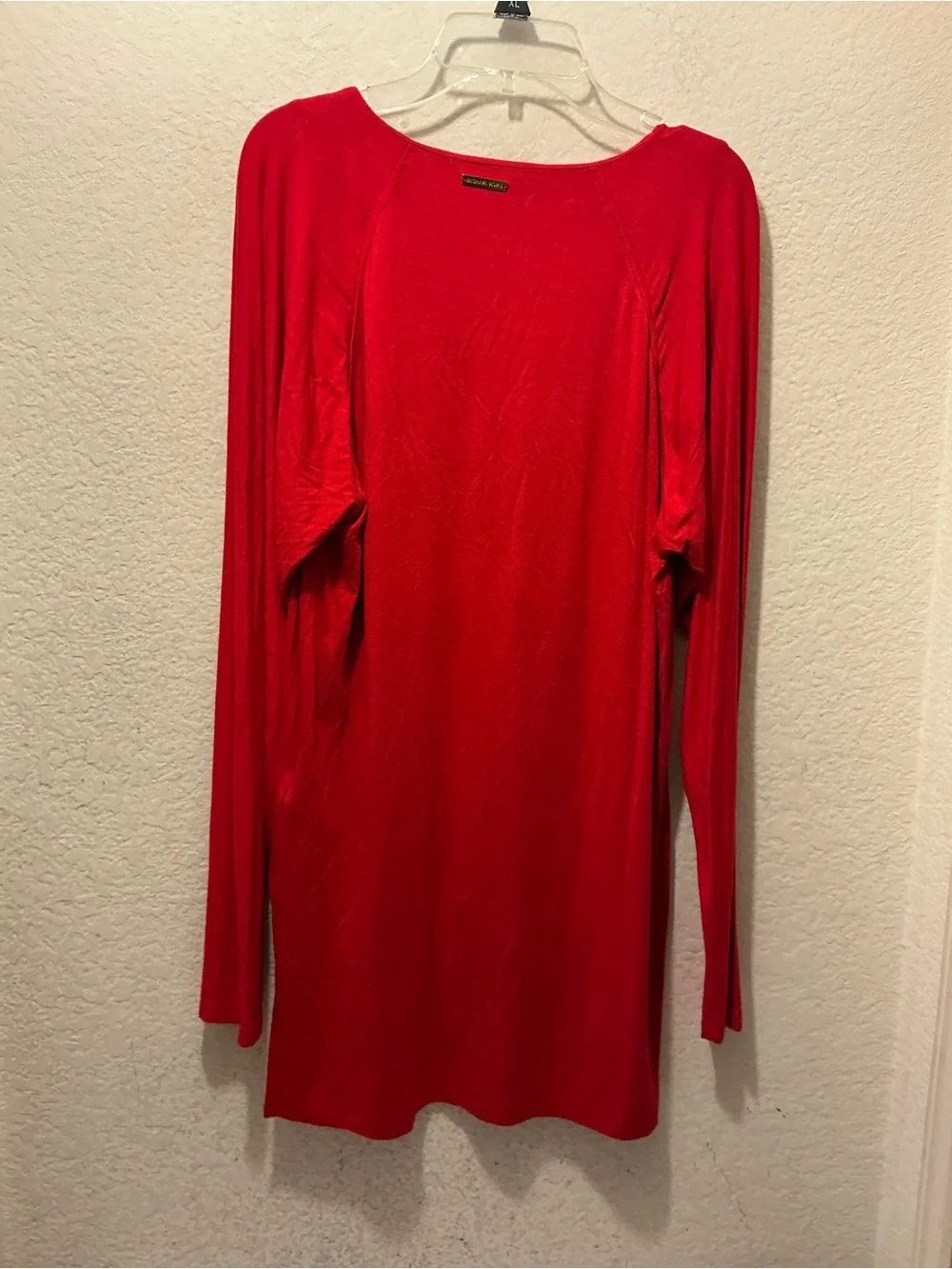 NWT Michael Kors Red Long-Sleeve V-Neck Top with Beaded Trim